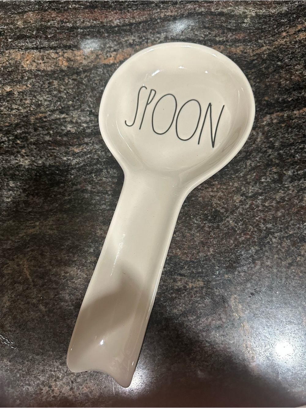 Rae Dunn Cream Ceramic Spoon Rest with 'SPOON' Text